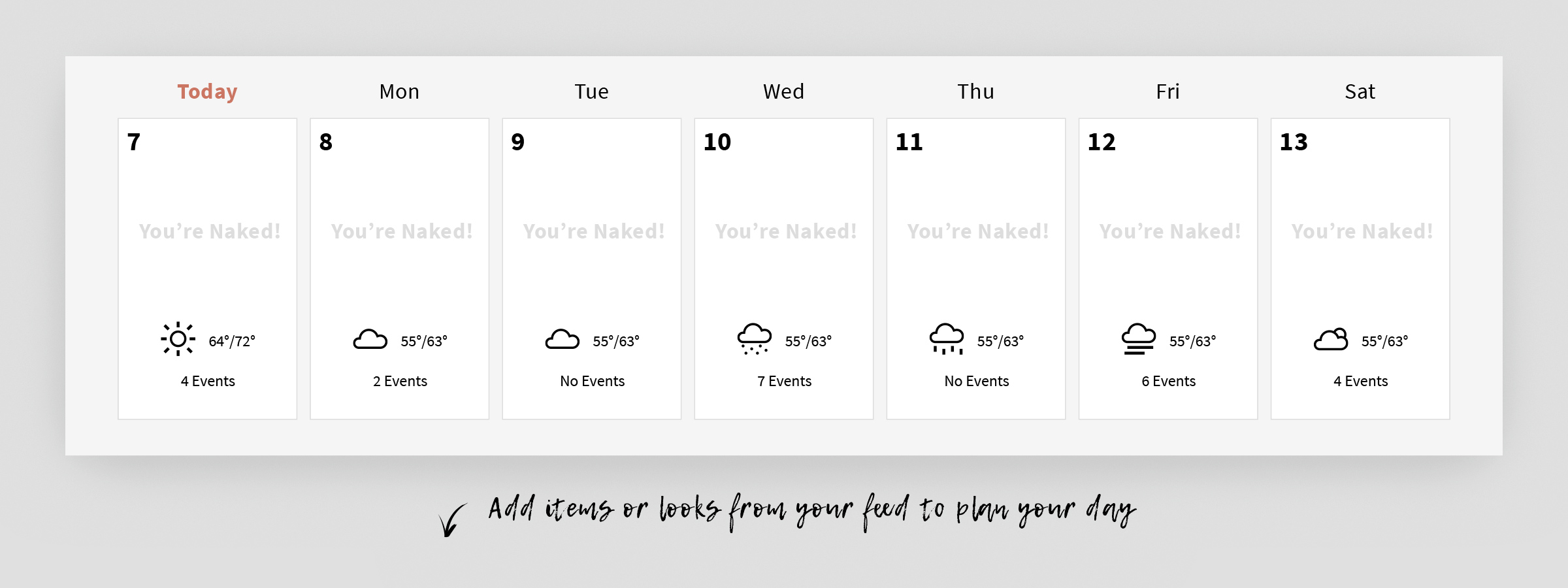 コーディネートが登録されていない時のカレンダー