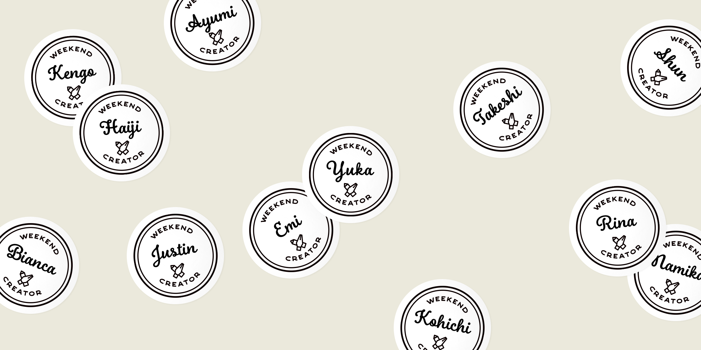 誰でも「#週末クリエイター」として活動を表明できることを表現した、中央の名前部分が差し替え可能なロゴ。